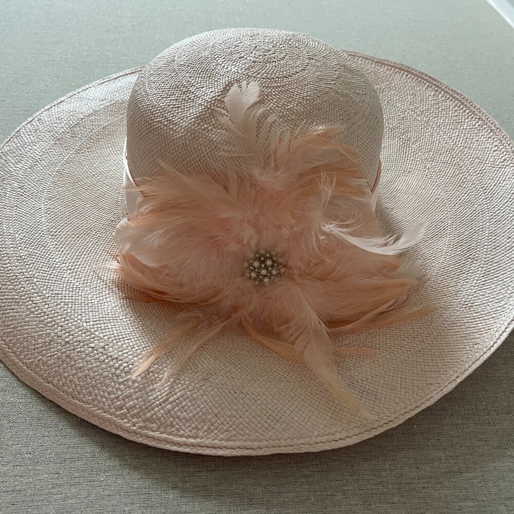 Charleston Straw Ballet Pink Handmade Straw Hat Pink Oversized Flower with Feath